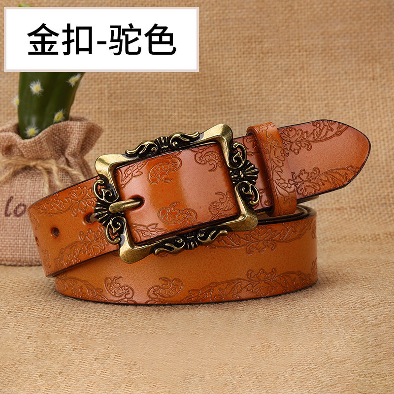Cross-border European and American Women's Retro Belt Embossed Pattern Pin Buckle Belt Women's Ins Style All-match Simple Casual Pants Belt