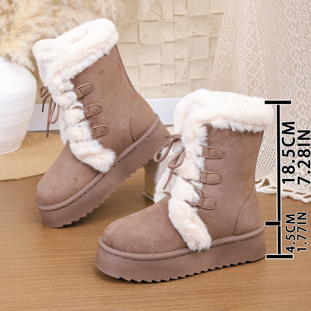 Women's Snow Boots 2025 Winter New Style Furry Women's Boots Thickeneded Snow Cotton Thick Sole Fleece-Lined Mid-Calf Large Size Cotton Boots