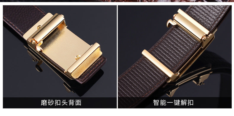 Men's Belt Genuine Leather Crocodile Pattern Inner Wear Automatic Buckle Fashionable All-match Belt Middle-aged and Young Casual Business Trendy Belt