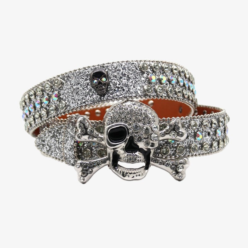 Belt Men's Rivet Accessories Ins Big Y2K Rhinestone Hip-Hop Sequin Skull Inlaid Punk New Belt Skull
