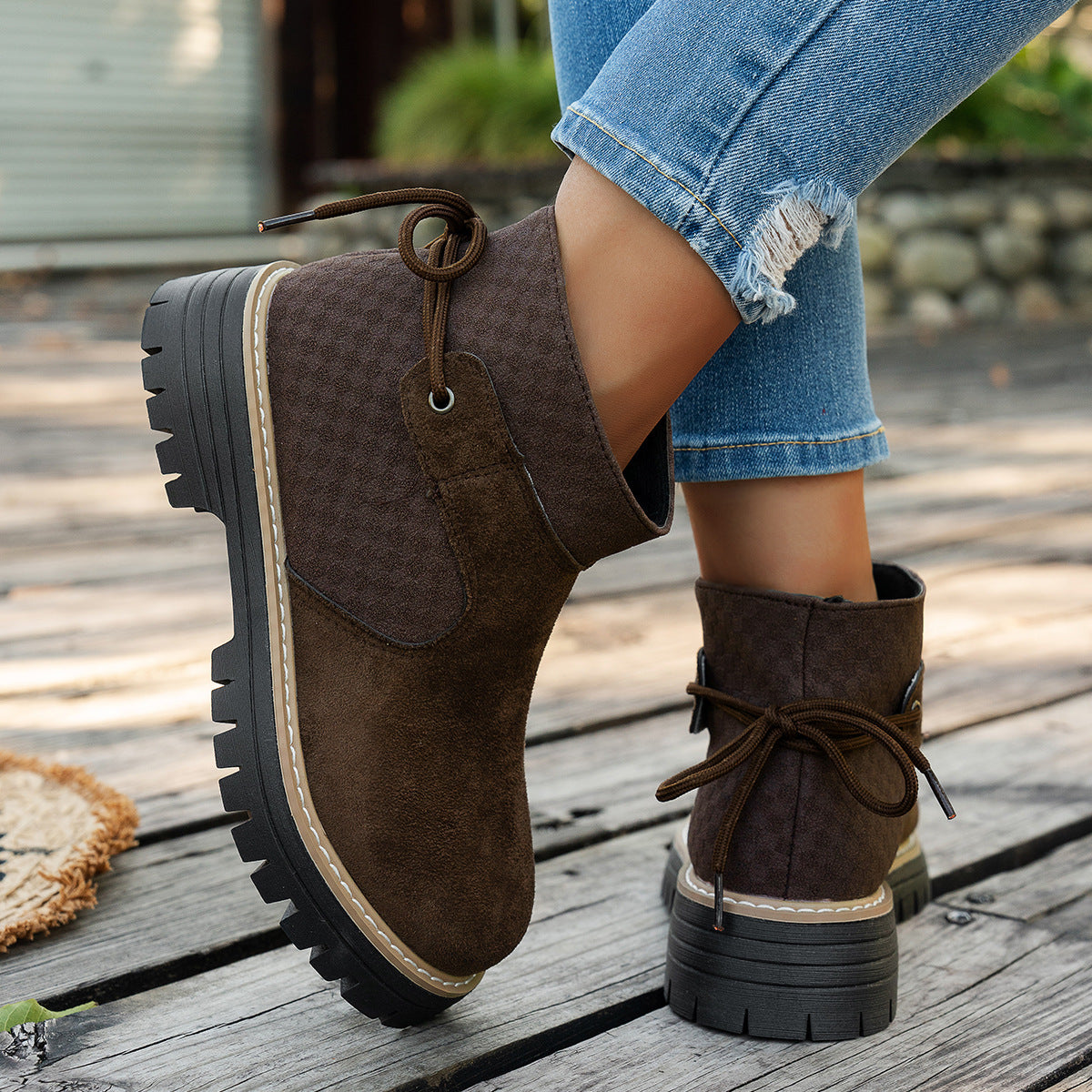 Amazon European and American Cross-Border Large Size 36 to 43 Autumn and Winter Beautiful Versatile Thick Heel Suede Side Zipper Fashion Boots Wholesale