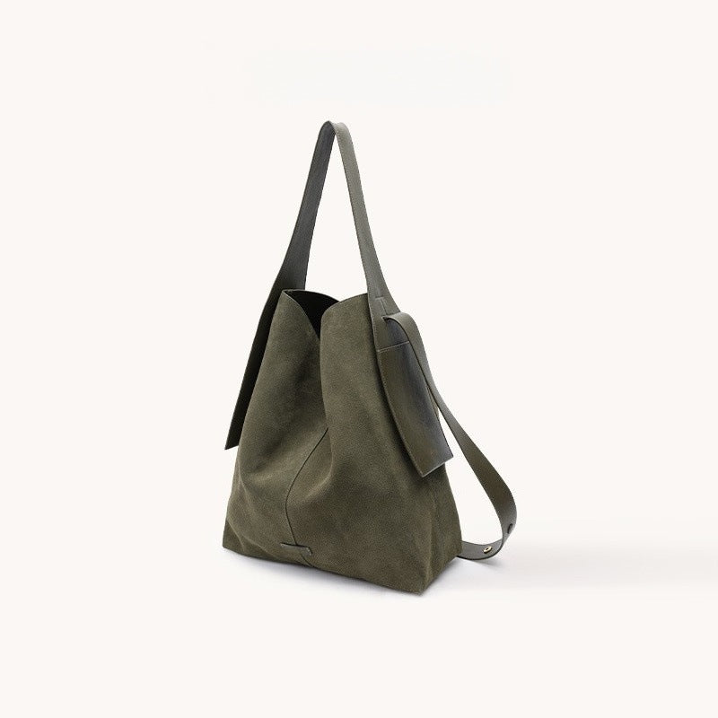 In-Stock Songshanxia Suede Ear-Hanging Tote Bag, Large Capacity Bucket Bag, Versatile for Commuting, Single Shoulder Crossbody Bag for Women