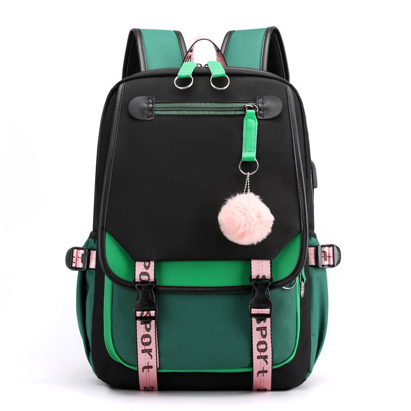 Backpack, Primary School, Middle School and High School Student School Bag, Fur Ball Bag, Multi-Color Selection, Large Capacity Simple Bag, Sports and Leisure Bag