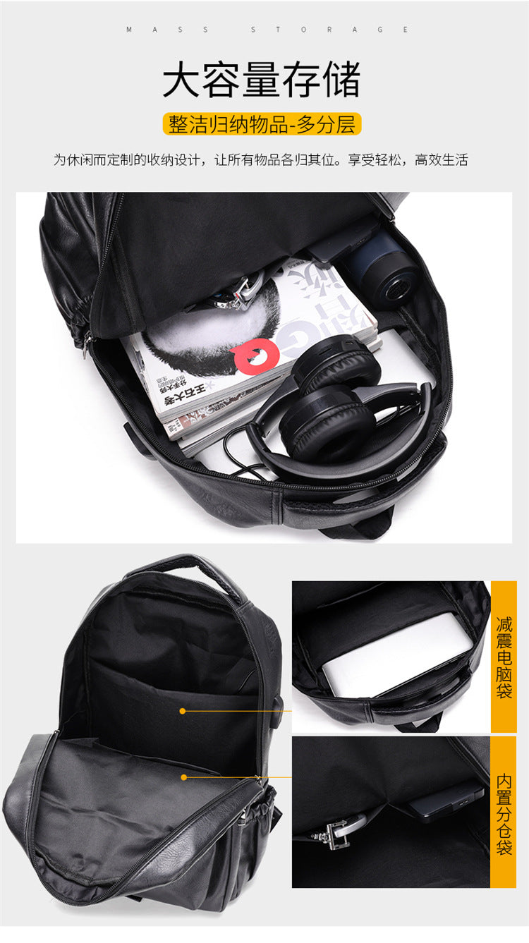Fashion Versatile Retro Men's Backpack Cross-Border New Pu Casual Backpack Large Capacity Multifunctional Travel Backpack