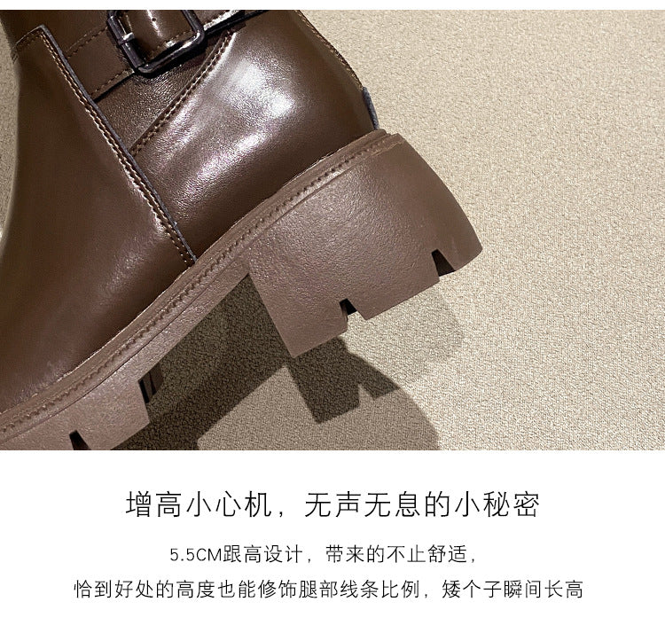 Women's Long Boots 2026 Autumn and Winter New Style Versatile Thick-Soled Chunky Heel Over-The-Knee Belt Buckle Height-Increasing Long Boots