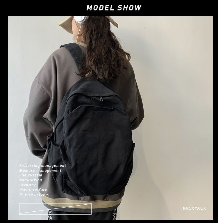 Durable Canvas Schoolbag Women's New Large-Capacity College Student Simple Junior High School Retro Backpack Backpack Travel Harajuku