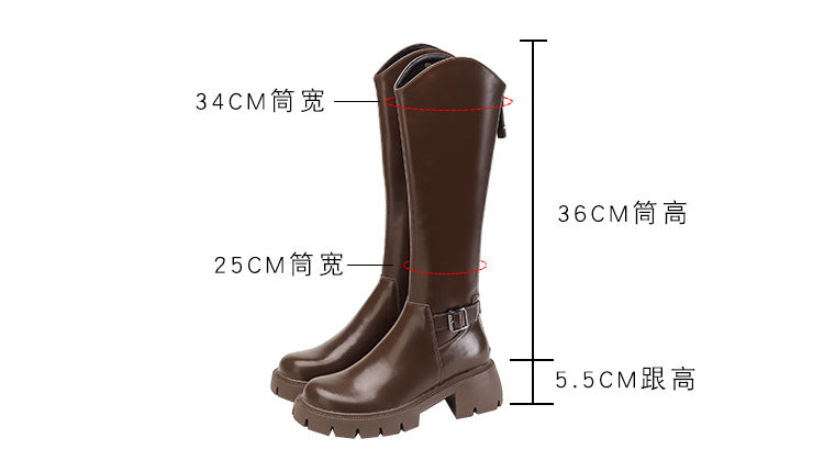 Women's Long Boots 2026 Autumn and Winter New Style Versatile Thick-Soled Chunky Heel Over-The-Knee Belt Buckle Height-Increasing Long Boots