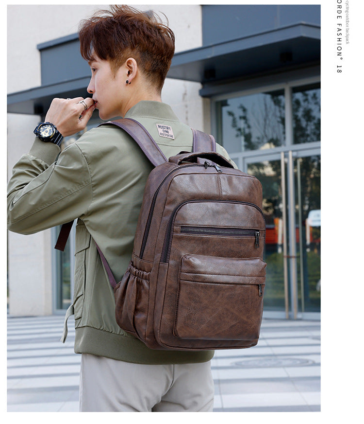 Fashion Versatile Retro Men's Backpack Cross-Border New Pu Casual Backpack Large Capacity Multifunctional Travel Backpack