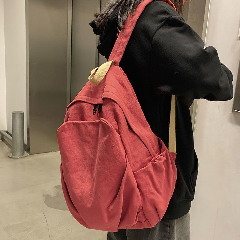 Durable Canvas Schoolbag Women's New Large-Capacity College Student Simple Junior High School Retro Backpack Backpack Travel Harajuku