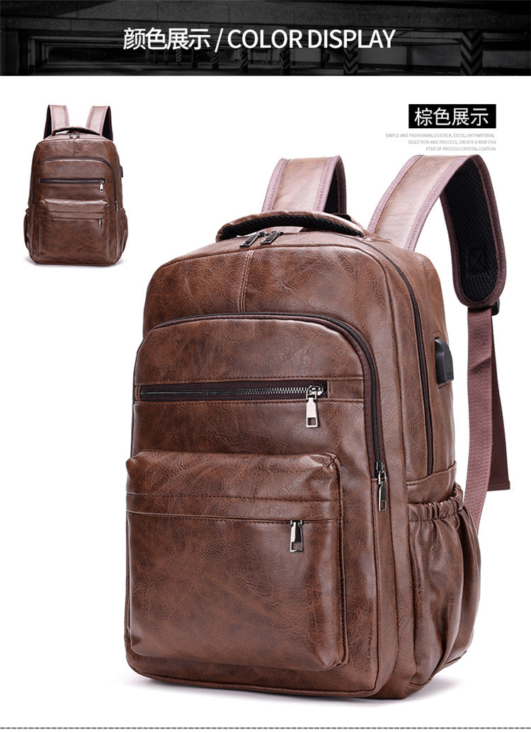 Fashion Versatile Retro Men's Backpack Cross-Border New Pu Casual Backpack Large Capacity Multifunctional Travel Backpack
