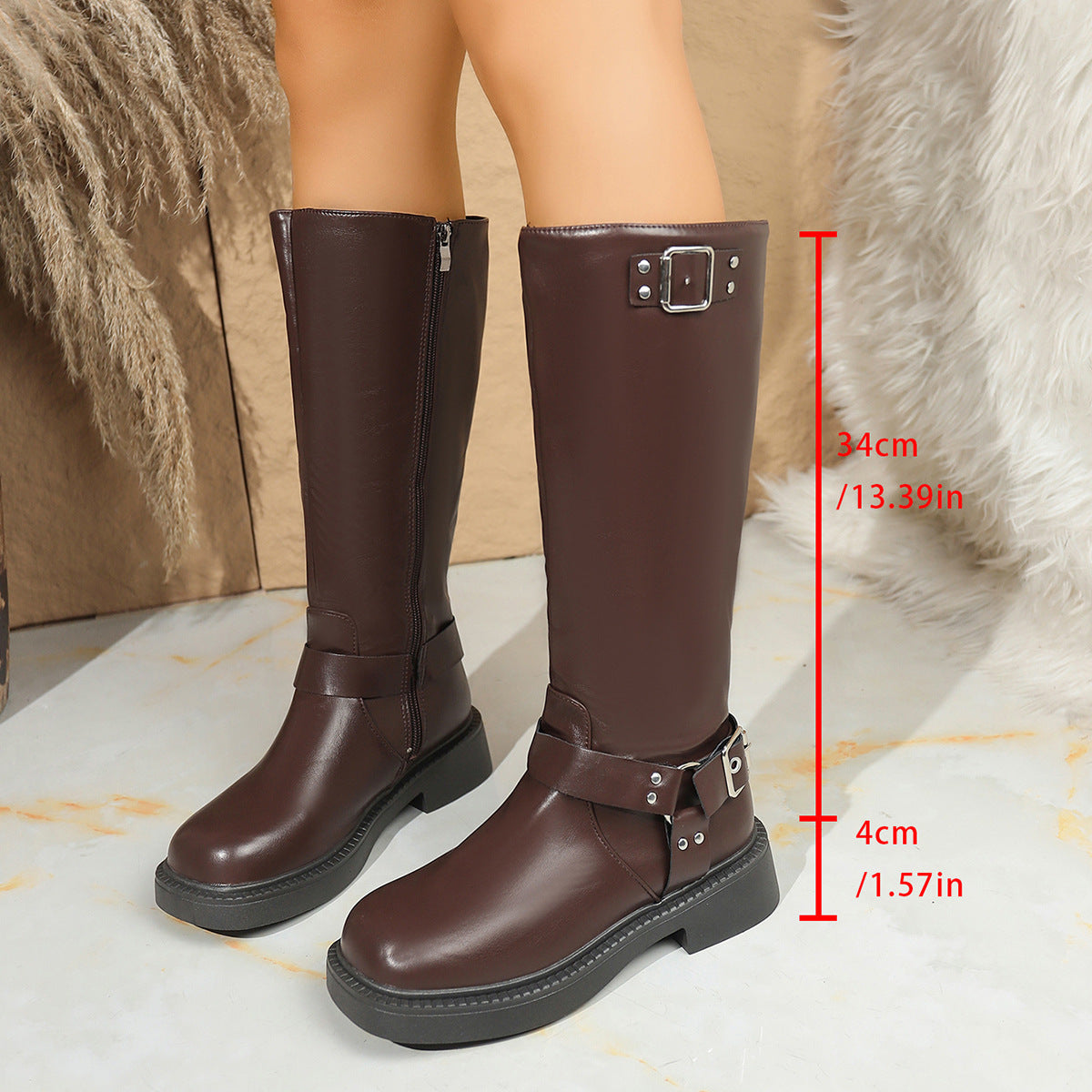 New British Autumn and Winter Chimney Women's Boots Thick High-Heeled Knight Boots Amazon Foreign Trade Style Temperament Commuting