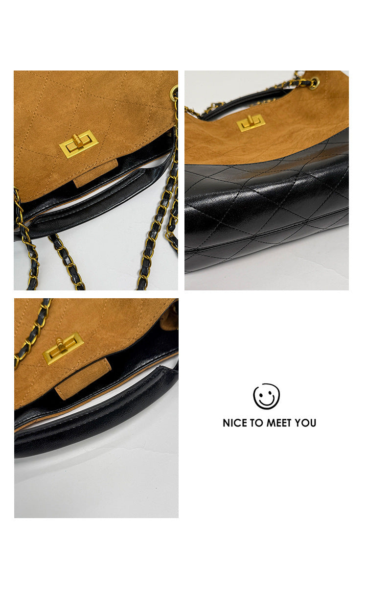Niche Design Suede Tote Bag Korean Style Ins Lock Large Capacity Retro Fashion Versatile Satchel Crossbody Bag