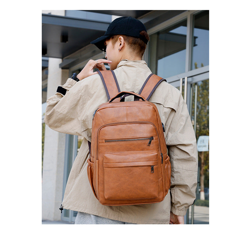 Fashion Versatile Retro Men's Backpack Cross-Border New Pu Casual Backpack Large Capacity Multifunctional Travel Backpack