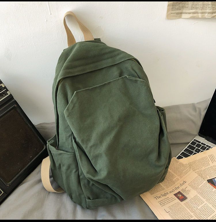Durable Canvas Schoolbag Women's New Large-Capacity College Student Simple Junior High School Retro Backpack Backpack Travel Harajuku