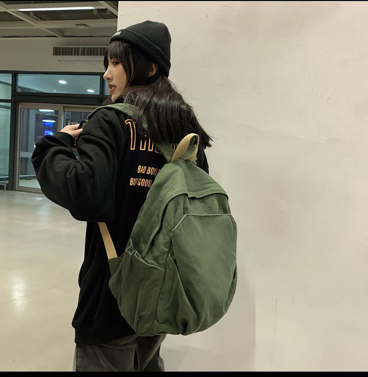Durable Canvas Schoolbag Women's New Large-Capacity College Student Simple Junior High School Retro Backpack Backpack Travel Harajuku