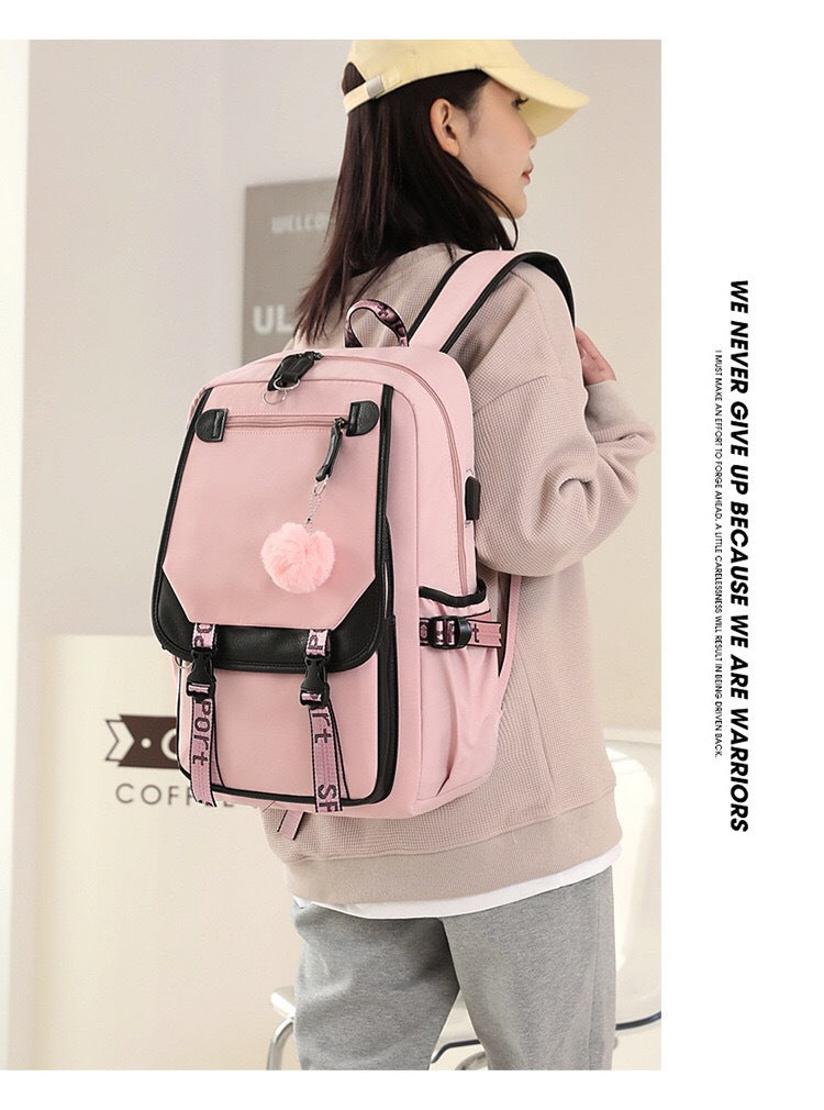 Backpack, Primary School, Middle School and High School Student School Bag, Fur Ball Bag, Multi-Color Selection, Large Capacity Simple Bag, Sports and Leisure Bag