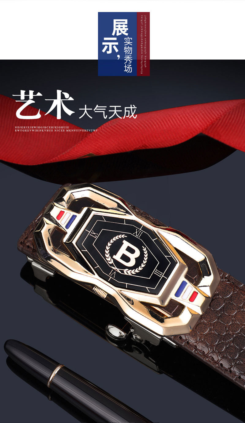 TikTok Explosive Men's Crocodile Pattern Belt High-end Atmospheric Leather Automatic Buckle Middle-aged Leisure Business Belt Trendy