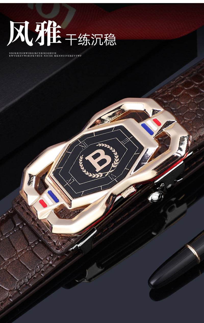 TikTok Explosive Men's Crocodile Pattern Belt High-end Atmospheric Leather Automatic Buckle Middle-aged Leisure Business Belt Trendy