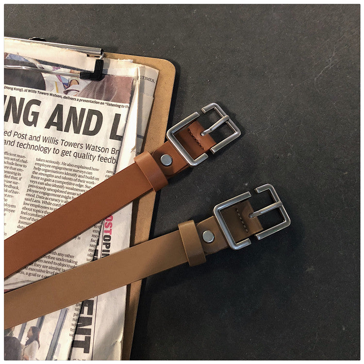 Internet Popular Casual Trousers Thin Belt Men's Korean Style Young Men's PU Leather Small Belt ns Style All-match Belt Decoration