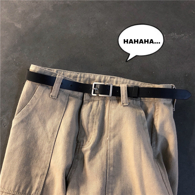 Internet Popular Casual Trousers Thin Belt Men's Korean Style Young Men's PU Leather Small Belt ns Style All-match Belt Decoration