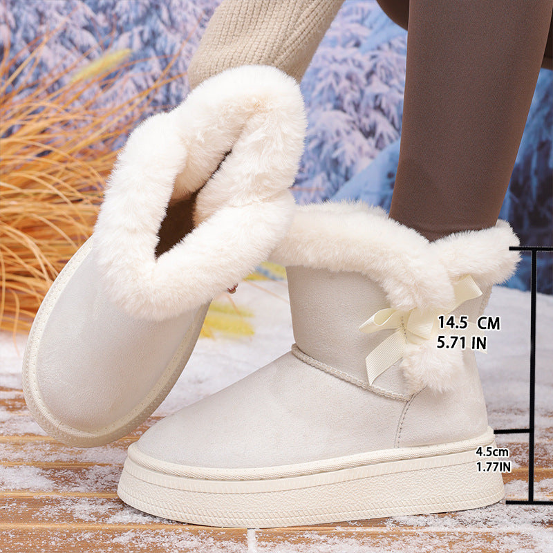 Fleece-Lined Thick Snow Boots Slip-On 2025 Winter New Thick-Soled Plush Warm Large-Size Cotton Shoes Wholesale