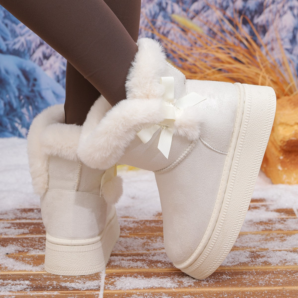 Fleece-Lined Thick Snow Boots Slip-On 2025 Winter New Thick-Soled Plush Warm Large-Size Cotton Shoes Wholesale