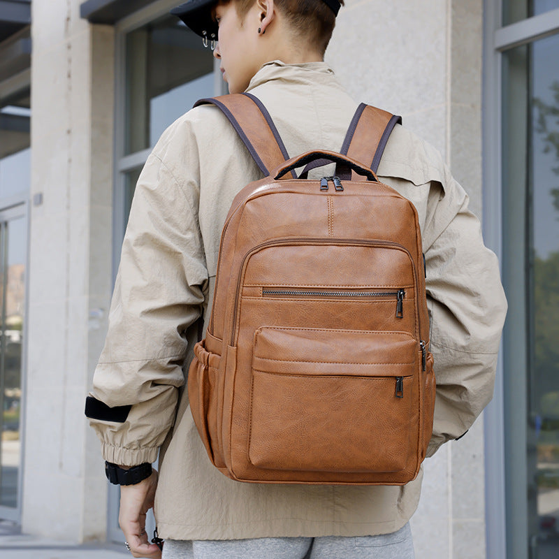 Fashion Versatile Retro Men's Backpack Cross-Border New Pu Casual Backpack Large Capacity Multifunctional Travel Backpack