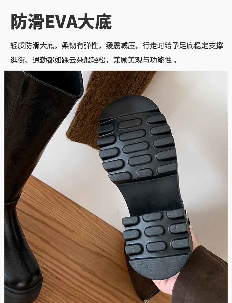 Maillard Thick-Soled Long Boots for Women 2025 Autumn and Winter New Style Small Inner Heightening Over-The-Knee Knight Boots