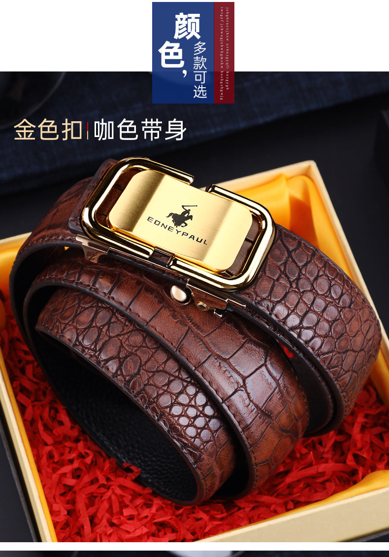 Men's Belt Genuine Leather Crocodile Pattern Inner Wear Automatic Buckle Fashionable All-match Belt Middle-aged and Young Casual Business Trendy Belt