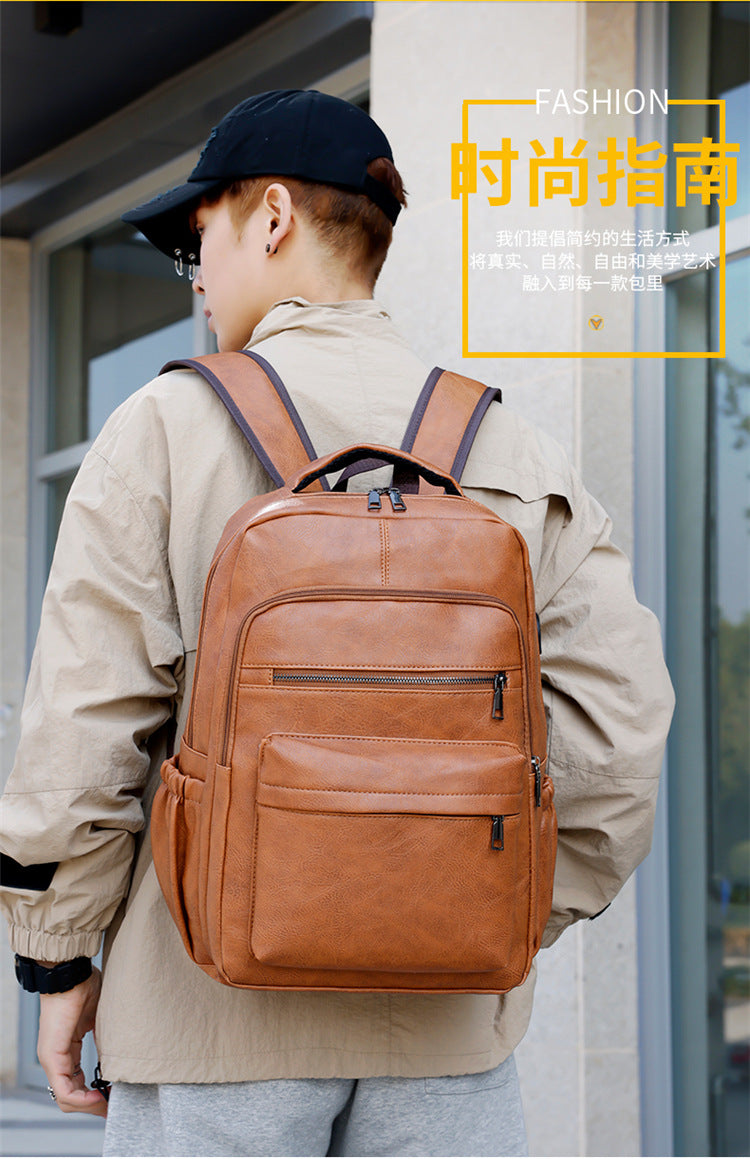 Fashion Versatile Retro Men's Backpack Cross-Border New Pu Casual Backpack Large Capacity Multifunctional Travel Backpack