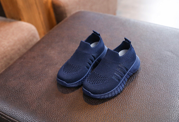 Kids Spring and Autumn Striped Knitted Sneakers Tennis Casual Shoes Children Breathable Girls Boys Slip-on Running Sports Shoes