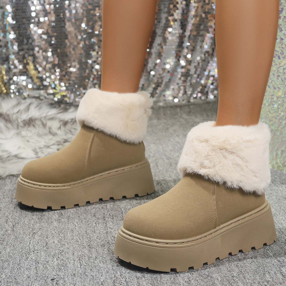 Fleece-Lined Thickened Warm Snow Boots for Women, 2025 Winter New Style, Thick-Soled Low-Cut Short Slip-On Plush Cotton Shoes