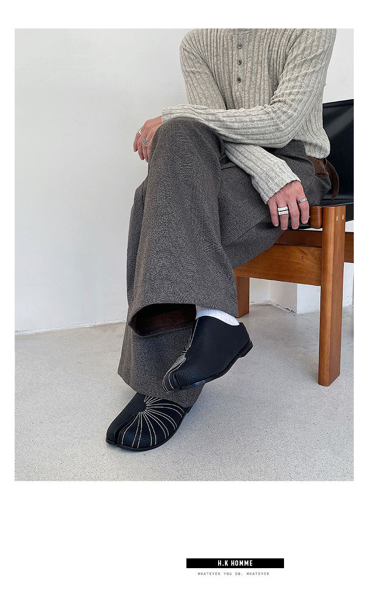 Original Design Genuine Leather Retro Toe-Cap Half Slippers for Men, Split-Toe Shoes, Versatile Sandals