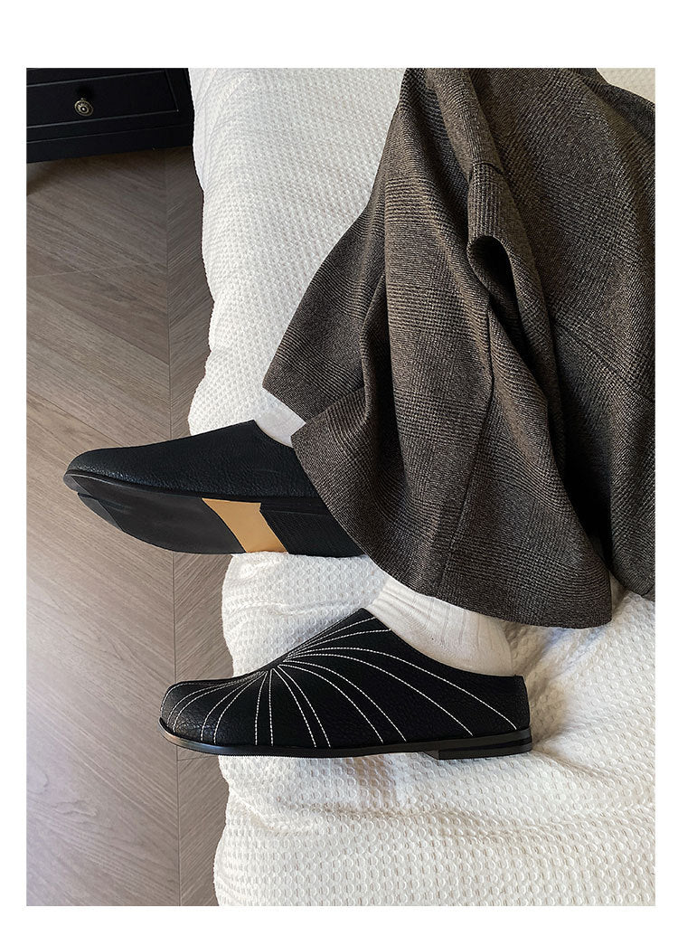 Original Design Genuine Leather Retro Toe-Cap Half Slippers for Men, Split-Toe Shoes, Versatile Sandals