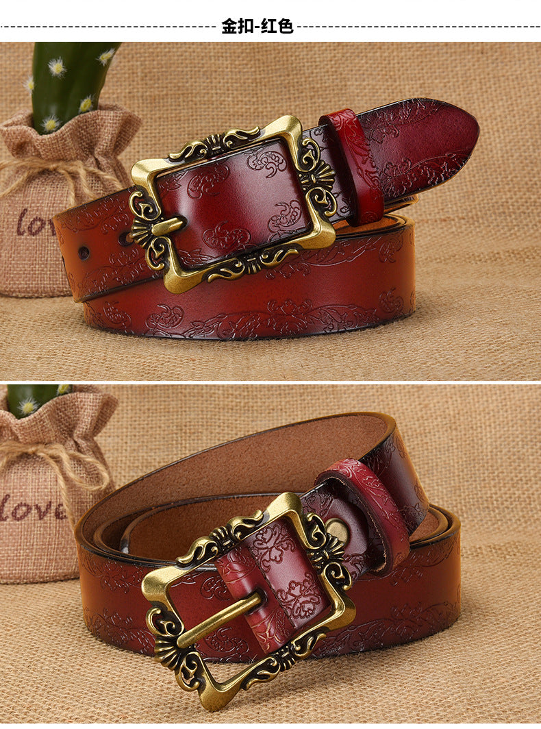 Cross-border European and American Women's Retro Belt Embossed Pattern Pin Buckle Belt Women's Ins Style All-match Simple Casual Pants Belt