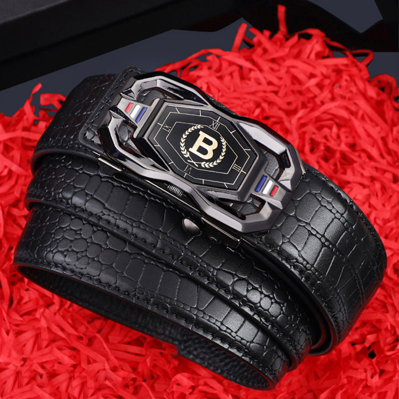 TikTok Explosive Men's Crocodile Pattern Belt High-end Atmospheric Leather Automatic Buckle Middle-aged Leisure Business Belt Trendy