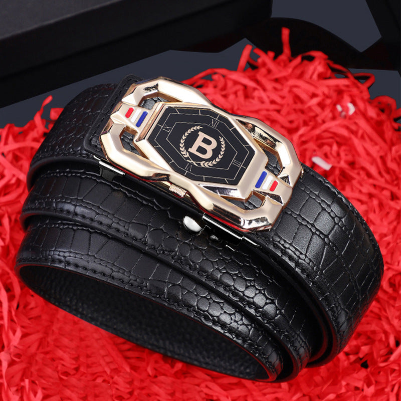 TikTok Explosive Men's Crocodile Pattern Belt High-end Atmospheric Leather Automatic Buckle Middle-aged Leisure Business Belt Trendy