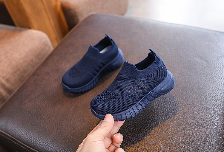 Kids Spring and Autumn Striped Knitted Sneakers Tennis Casual Shoes Children Breathable Girls Boys Slip-on Running Sports Shoes