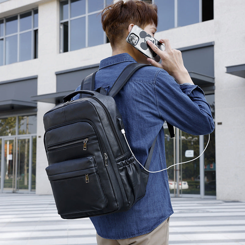 Fashion Versatile Retro Men's Backpack Cross-Border New Pu Casual Backpack Large Capacity Multifunctional Travel Backpack