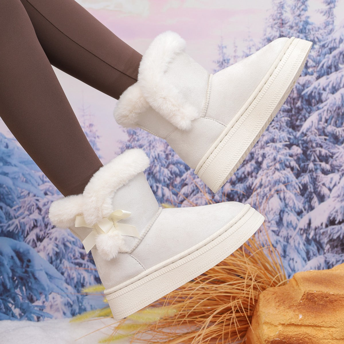 Fleece-Lined Thick Snow Boots Slip-On 2025 Winter New Thick-Soled Plush Warm Large-Size Cotton Shoes Wholesale