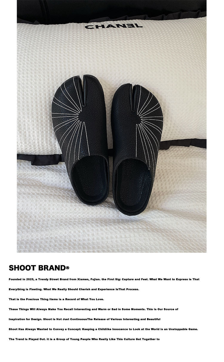 Original Design Genuine Leather Retro Toe-Cap Half Slippers for Men, Split-Toe Shoes, Versatile Sandals