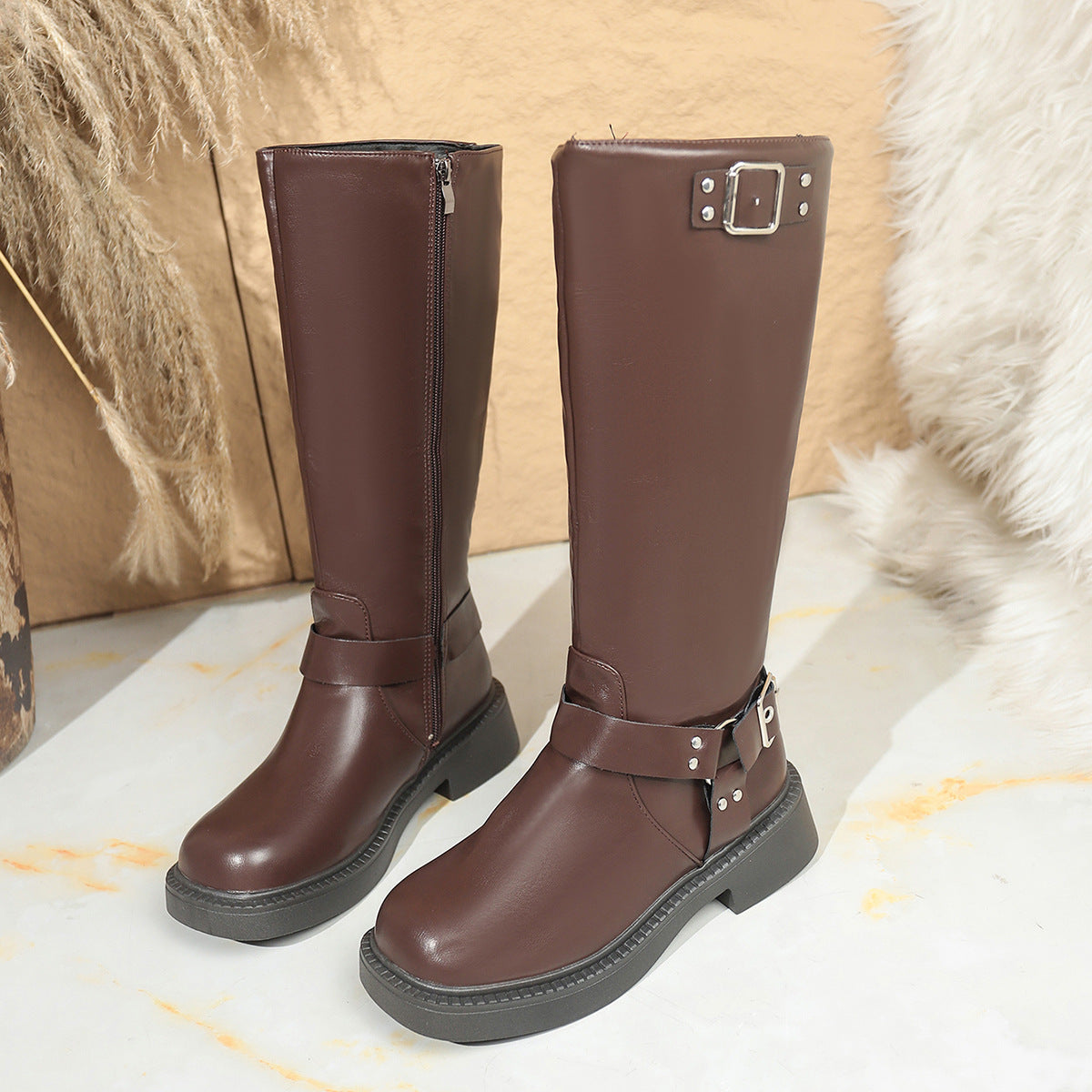 New British Autumn and Winter Chimney Women's Boots Thick High-Heeled Knight Boots Amazon Foreign Trade Style Temperament Commuting
