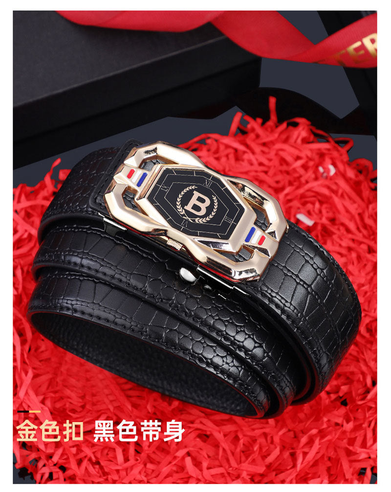 TikTok Explosive Men's Crocodile Pattern Belt High-end Atmospheric Leather Automatic Buckle Middle-aged Leisure Business Belt Trendy