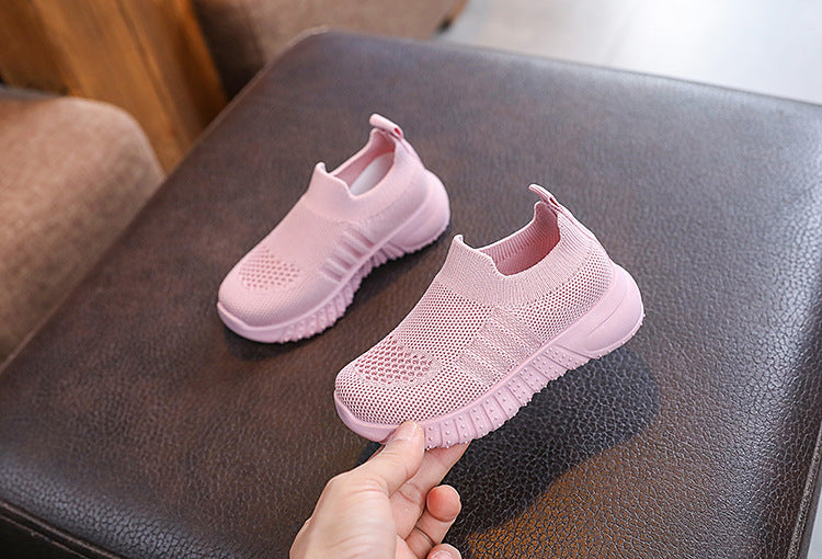 Kids Spring and Autumn Striped Knitted Sneakers Tennis Casual Shoes Children Breathable Girls Boys Slip-on Running Sports Shoes