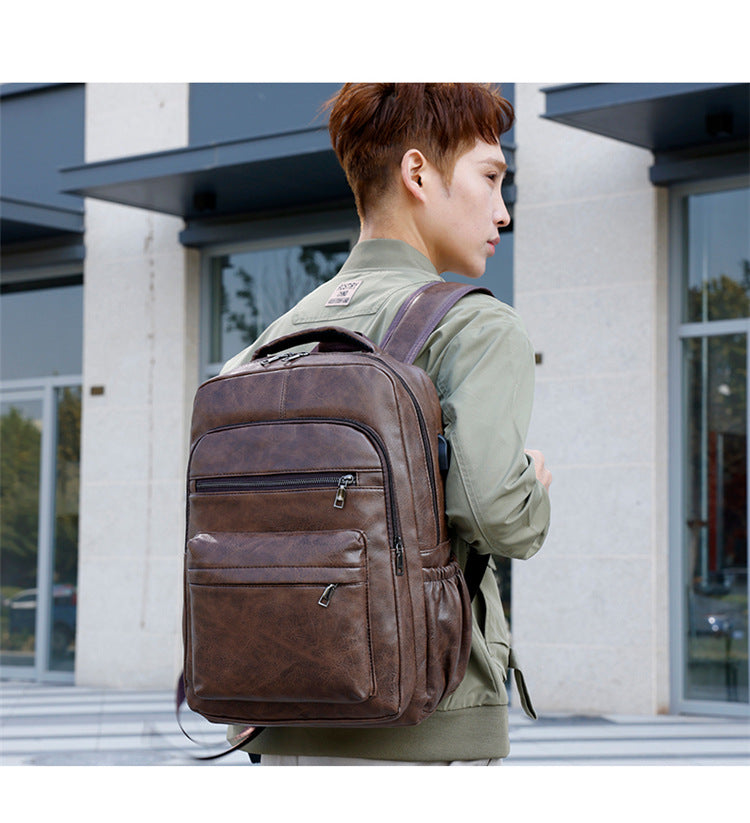 Fashion Versatile Retro Men's Backpack Cross-Border New Pu Casual Backpack Large Capacity Multifunctional Travel Backpack