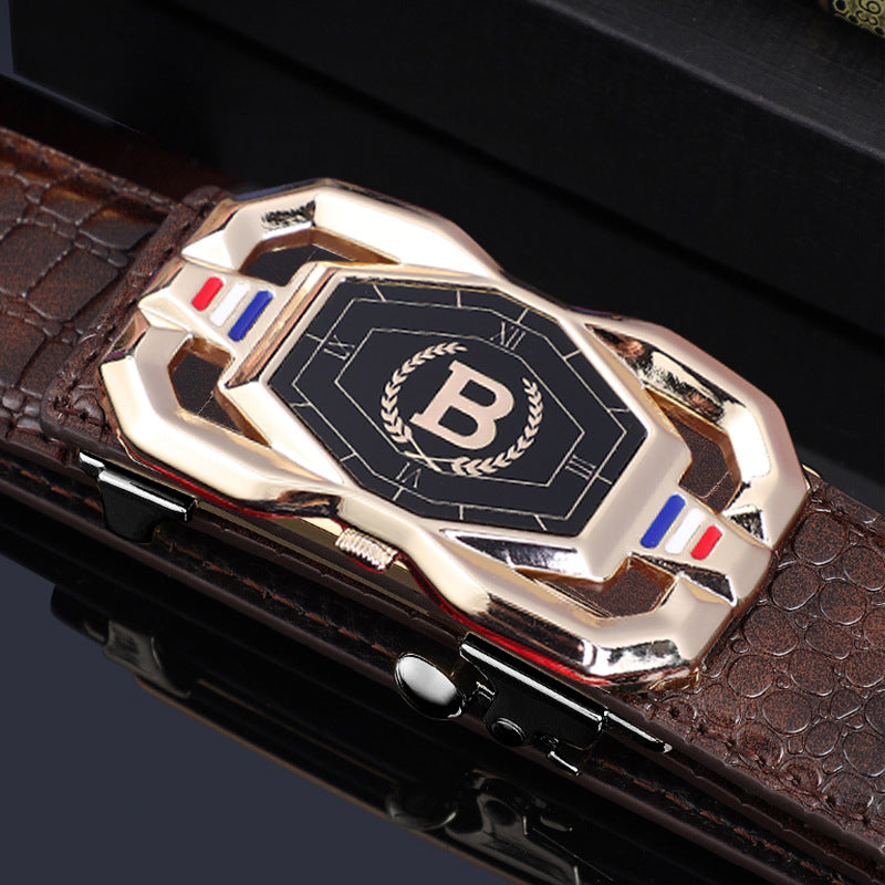 TikTok Explosive Men's Crocodile Pattern Belt High-end Atmospheric Leather Automatic Buckle Middle-aged Leisure Business Belt Trendy