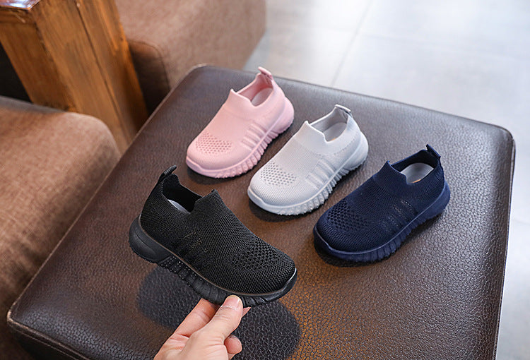 Kids Spring and Autumn Striped Knitted Sneakers Tennis Casual Shoes Children Breathable Girls Boys Slip-on Running Sports Shoes