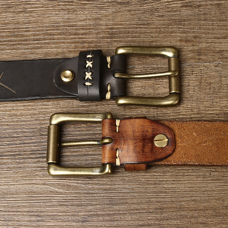 Washed Retro Old Trendyy Stylish Pull-Out First-Layer Cowhide Belt Men's Genuine Leather Pin Buckle Jeans Belt Men's Style