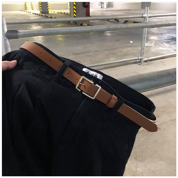 Internet Popular Casual Trousers Thin Belt Men's Korean Style Young Men's PU Leather Small Belt ns Style All-match Belt Decoration
