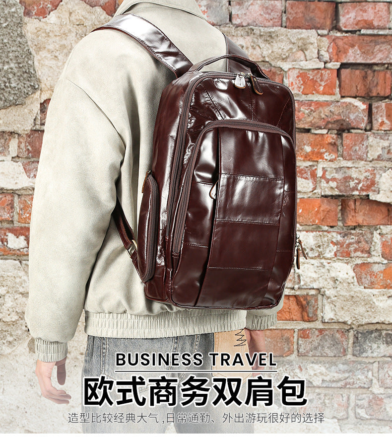 2025 New Oil Wax Leather Backpack European Style Business Backpack Commuting Casual Men's Bag Cross-Border Hot Selling Men's Bag